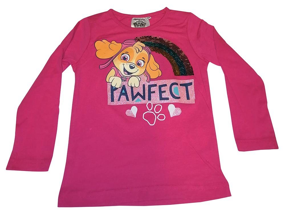 Nickelodeon Langarmshirt Paw Patrol Langarmshirt Skye mit Paillettenregenbogen pink für Kinder von Nickelodeon