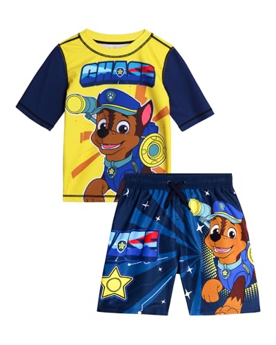 Nickelodeon Paw Patrol Jungen Rashguard-Set – 2-teiliges Chase Marshall TMNT UPF50 Schwimmshirt und Badehose für Kleinkinder und große Kinder, Chase Gelb/Marineblau, 7 von Nickelodeon