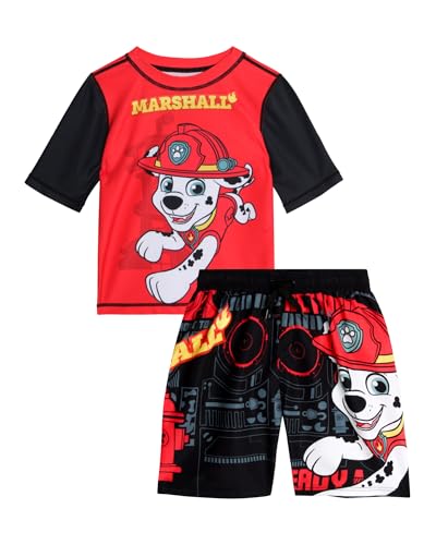 Nickelodeon Paw Patrol Jungen Rashguard-Set – 2-teiliges Chase Marshall TMNT UPF50 Schwimmshirt und Badehose für Kleinkinder und große Kinder, Marshall Rot/Schwarz, 5-6 von Nickelodeon