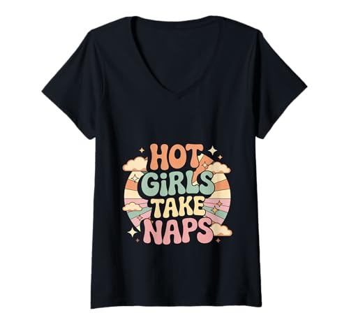 Damen Hot Girls Take Naps Selbstpflege Schlafanwalt Ruhe - T-Shirt mit V-Ausschnitt von Nickerchen schicke Ruheköniginnen