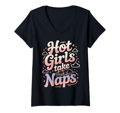 Damen Hot Girls Take Naps Selbstpflege Schlafanwalt Ruhe - T-Shirt mit V-Ausschnitt von Nickerchen schicke Ruheköniginnen