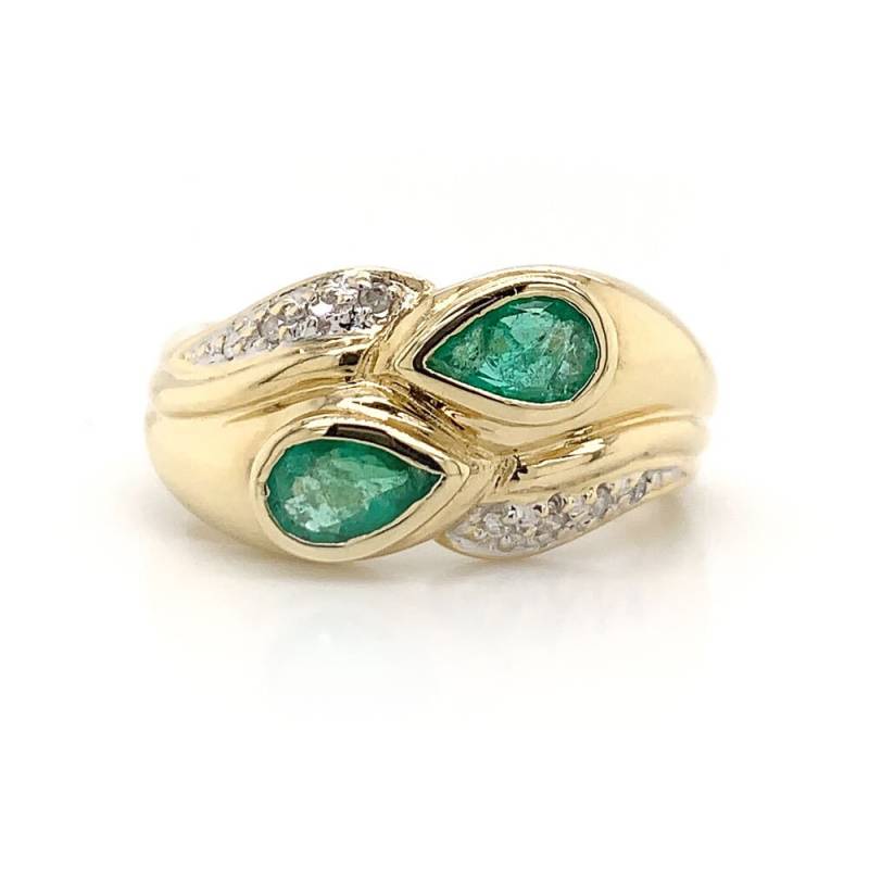 1, 15 Ct Tw Birne Form Smaragd & Diamant Ring 14K Gelbgold von NicksFineJewelry