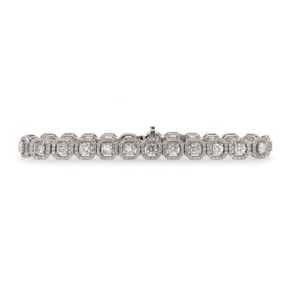 12.00 Ct Tw F/Si-1 Rundschliff Diamant Halo Tennis Armband 14K Weißgold von NicksFineJewelry