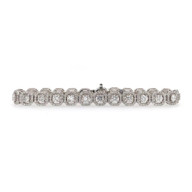 12.00 Ct Tw F/Si-1 Rundschliff Diamant Halo Tennis Armband 14K Weißgold von NicksFineJewelry