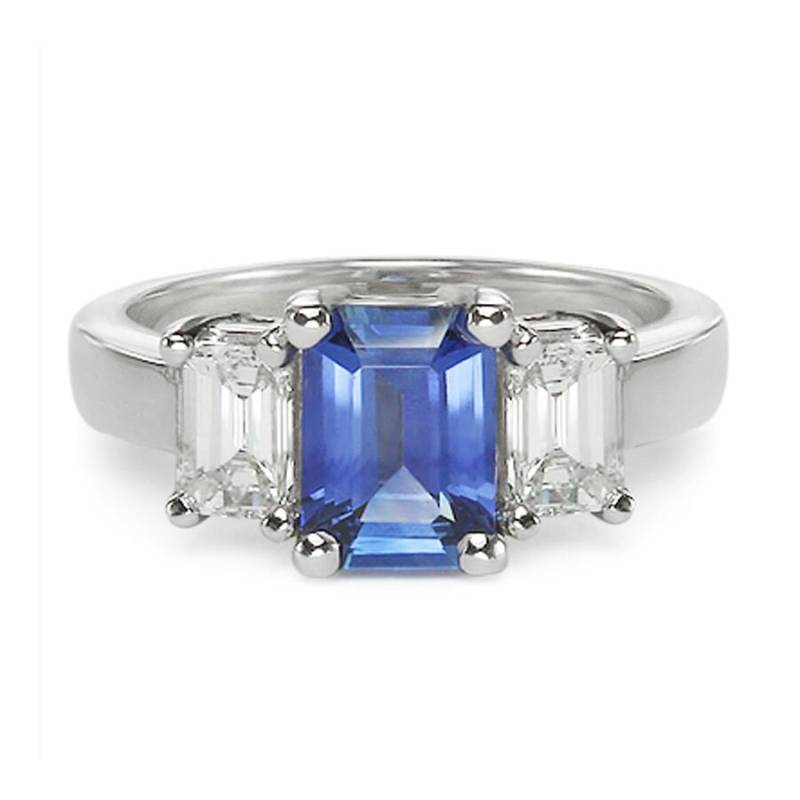 2, 54 Cttw Smaragdschliff Saphir & Diamant Drei Stein Verlobungsring in Platin 2, 54 Cttw Smaragdschliff Saphir & Diamant Drei Stein Verlobungsring in Platin von NicksFineJewelry