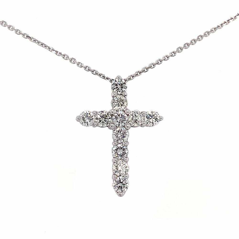 4.00 Ct F/Si-1 Rund Brillantschliff Diamant Kreuz Anhänger Halskette 14K Weißgold von NicksFineJewelry
