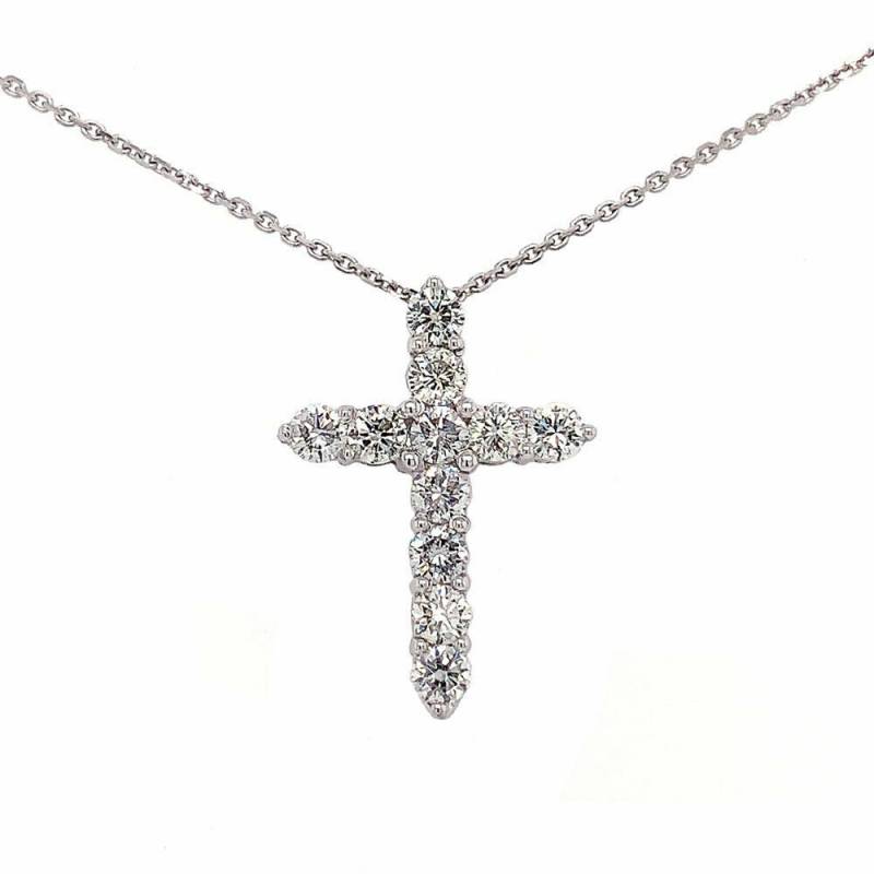 4.00 Ct F/Si-1 Rund Brillantschliff Diamant Kreuz Anhänger Halskette 14K Weißgold von NicksFineJewelry