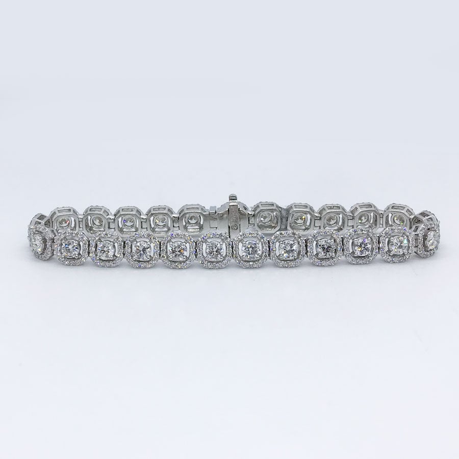 7.00 Ct Tw F/Si-1 Rundschliff Diamant Halo Tennis Armband 14K Weißgold von NicksFineJewelry