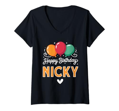 Damen Alles Gute zum Geburtstag Spruch Nicky T-Shirt mit V-Ausschnitt Damen Alles Gute zum Geburtstag Spruch Nicky T-Shirt mit V-Ausschnitt von Nicky Name Spruch für Geburtstag