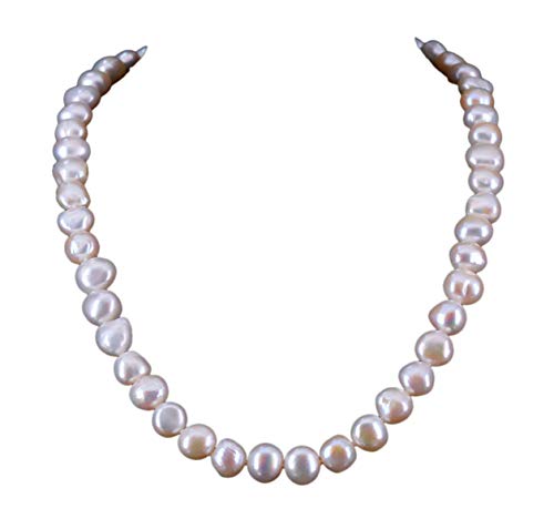 NicoWerk Damen Perlenkette Barockperle 9 10mm Collier aus 925 Sterling Silber Weiß Echte Perlen Zuchtperlen Kurz PKE127 von NicoWerk