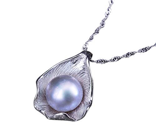 NicoWerk Damen Perlenkette Muschelschal aus 925 Sterling Silber Grau Echte Perlen Zuchtperlen Groß PKE138 von NicoWerk