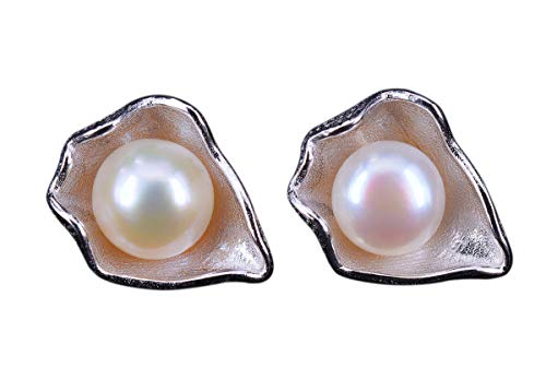 NicoWerk Damen Perlenohrringe Muschelschal aus 925 Sterling Silber Weiß Stecker Ohrstecker See Süßwasserperlen POR127 von NicoWerk