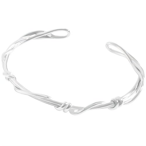 NicoWerk Damen Silber Armreif geflochten aus 925 Sterling Silber Schmal Filigran Ausgefallen Verspielt Glatt mit Struktur Glänzend Ast SAR151 von NicoWerk