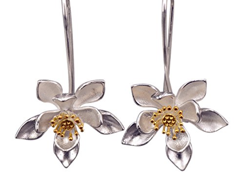 NicoWerk PREMIUM Damen Silber Ohrringe aus 925 Sterling Silber - Designed in Germany - Ohrhänger mit zierlichen vergoldeten Lotusblumen - Inkl. Geschenkverpackung SOR379 von NicoWerk