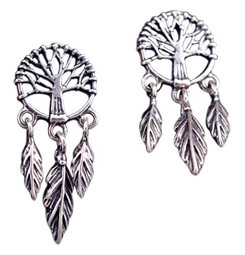 NicoWerk Damen Silber Ohrringe Traumfänger aus 925 Sterling Silber Dreamcatcher Lebensbaum Vintage Geschwärzt Durchlöchert SOR300 von NicoWerk