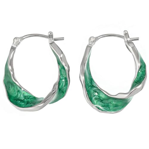 NicoWerk Damen Silber Ohrringe grün aus 925 Sterling Silber Gedreht Glänzend Glatt Breit Ausgefallen Asymmetrisch SOR462 von NicoWerk