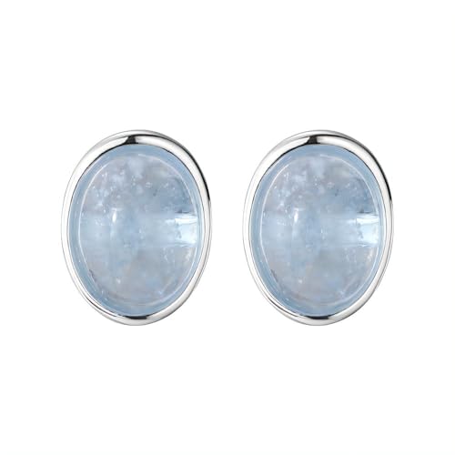 NicoWerk Damen Silber Ohrstecker Aquamarin aus 925 Sterling Silber mit Stein Meeresblau Glänzend Oval Schlicht Gewölbt Elegant Edel SOS534 von NicoWerk