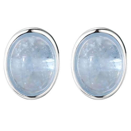 NicoWerk Damen Silber Ohrstecker Aquamarin aus 925 Sterling Silber mit Stein Meeresblau Glänzend Oval Schlicht Gewölbt Elegant Edel SOS534 von NicoWerk