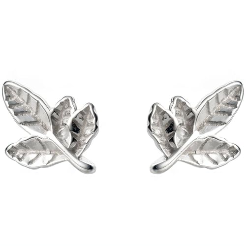 NicoWerk Damen Silber Ohrstecker Blatt aus 925 Sterling Silber Natur Ast Glänzend mit Struktur Schlicht Verspielt Schmal Ausgefallen SOS599 von NicoWerk