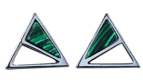 NicoWerk Damen Silber Ohrstecker Dreieck aus 925 Sterling Silber Glänzend Durchbrochen mit Stein Grün Ausgefallen Geometrisch SOS516 von NicoWerk