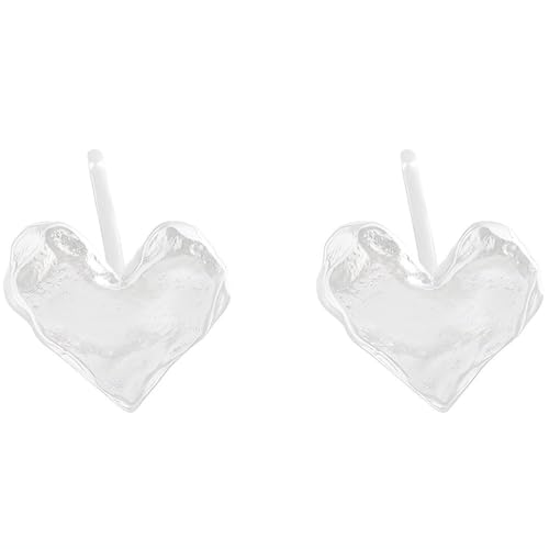 NicoWerk Damen Silber Ohrstecker Herz aus 925 Sterling Silber Schlicht Rustikal Gehämmert Glatt Glänzend Matt mit Struktur SOS591 von NicoWerk