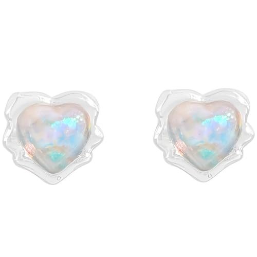 NicoWerk Damen Silber Ohrstecker Herz aus 925 Sterling Silber Schmal Filigran Verspielt Glatt mit Stein Glänzend Struktur SOS584 von NicoWerk