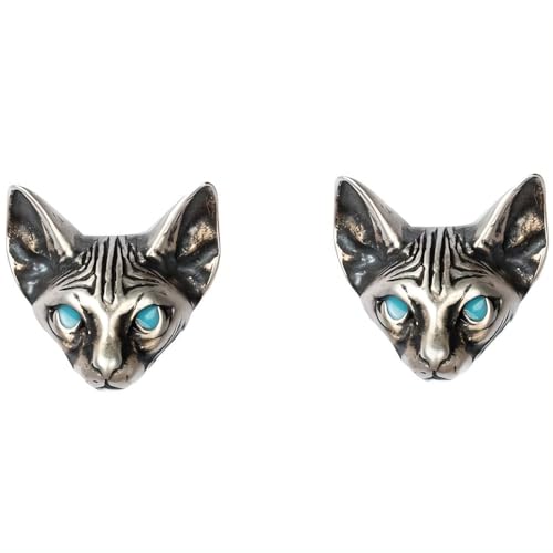 NicoWerk Damen Silber Ohrstecker Katze aus 925 Sterling Silber Rustikal Filigran Ausgefallen Verspielt Matt mit Struktur Geschwärzt Blau SOS561 von NicoWerk