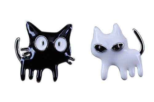 NicoWerk Silber Ohrringe 925 Damen Ohrstecker Katze aus 925 Sterling Silber, Schwarz Weiß Emailliert, Geschenk für Katzenliebhaber, Kinderohrringe Mädchen - SOS367 von NicoWerk