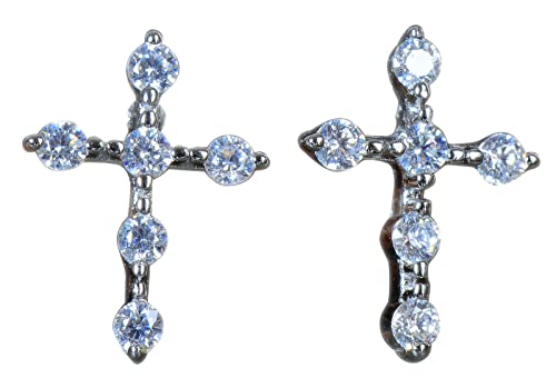 NicoWerk Damen Silber Ohrstecker Kreuz aus 925 Sterling Silber Glänzend Elegant mit Stein Zirkonia Funkelndfein Zierlich SOS511 von NicoWerk