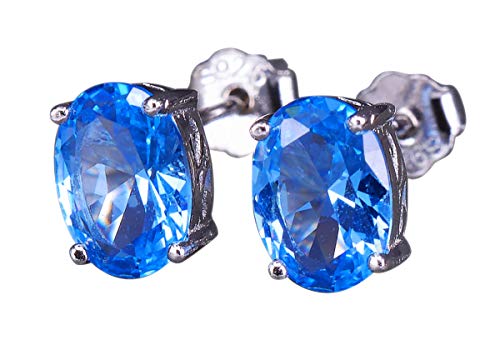 NicoWerk Damen Silber Ohrstecker Topas aus 925 Sterling Silber Blau Oval mit Stein Edelstein SOS387 von NicoWerk