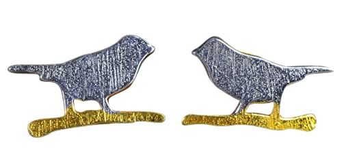 NicoWerk Damen Silber Ohrstecker Vogel aus 925 Sterling Silber Matt Golden Tierisch Zierlich Ausgefallen Fein Gebürstet SOS518 von NicoWerk