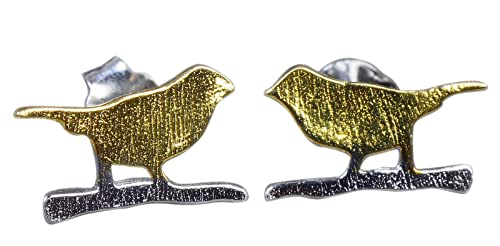 NicoWerk Damen Silber Ohrstecker Vogel aus 925 Sterling Silber Matt Golden Tierisch Zierlich Ausgefallen Fein Gebürstet SOS519 von NicoWerk