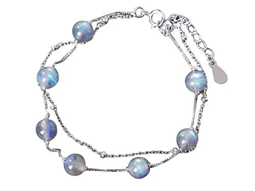 NicoWerk Mondstein Armband Damen - Perlenarmband Damen Schmuck, mehrreihiges Armband 925 Silber mit Mondstein Kugeln - SAB169 von NicoWerk