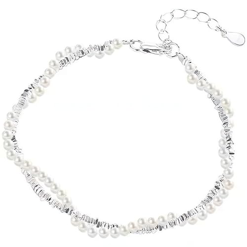 NicoWerk Damen Silberarmband Perle aus 925 Sterling Silber Filigran Ausgefallen Verspielt Wuchtig Glatt mit Stein Glänzend SAB283 von NicoWerk
