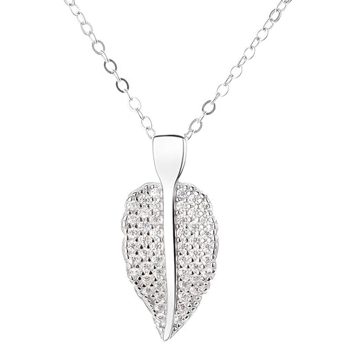 NicoWerk Damen Silberkette Blatt aus 925 Sterling Silber Breit Verspielt Wuchtig mit Stein Struktur Glänzend Gewölbt SKE760 von NicoWerk