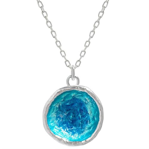 NicoWerk Damen Silberkette Blau aus 925 Sterling Silber Emaille Gewölbt Glänzend Ankerkette Rund Kreisförmig Urlaub Ausgefallen Schick SKE697 von NicoWerk