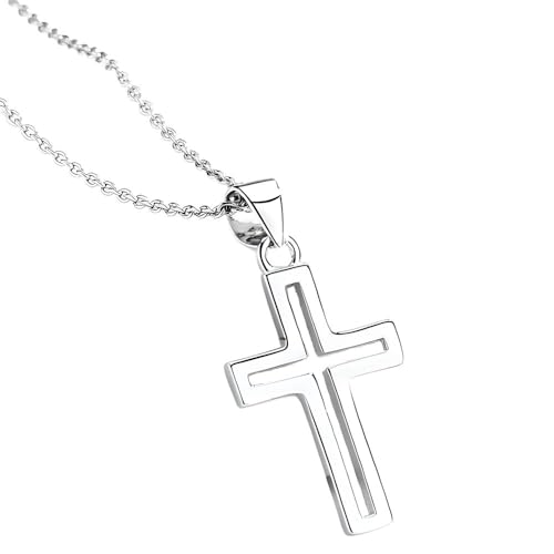 NicoWerk Damen Silberkette Kreuz aus 925 Sterling Silber Schlicht Filigran Glänzend Durchbrochen SKE672 von NicoWerk