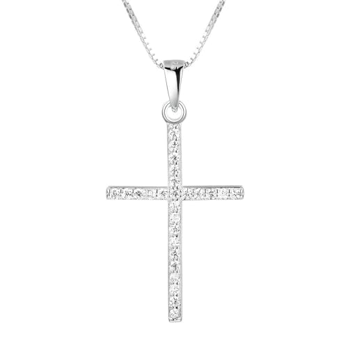 NicoWerk Damen Silberkette Kreuz aus 925 Sterling Silber Schmal Filigran mit Stein Zirkonia Glänzend SKE691 von NicoWerk