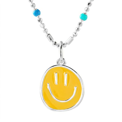 NicoWerk Damen Silberkette Smiley aus 925 Sterling Silber Strichgesicht Orange Gelb Emaille Glänzend Eklatant Verspielt Ausgefallen SKE700 von NicoWerk