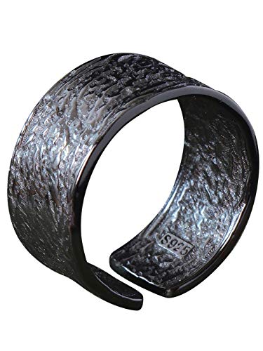 NicoWerk Damen Silberring Bandring aus 925 Sterling Silber Breit Schlicht Schmal Schwarz mit Struktur Verstellbar Offen SRI621 von NicoWerk