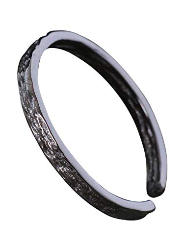 NicoWerk Damen Silberring Bandring aus 925 Sterling Silber Schlicht Schmal Schwarz mit Struktur Verstellbar Offen SRI619 von NicoWerk