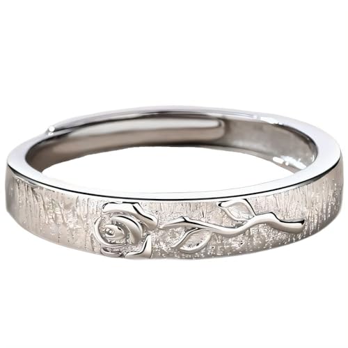 NicoWerk Damen Silberring Blume aus 925 Sterling Silber Schmal Filigran Verspielt Matt Gebürstet mit Struktur Bandring Rose Verstellbar SRI1047 von NicoWerk