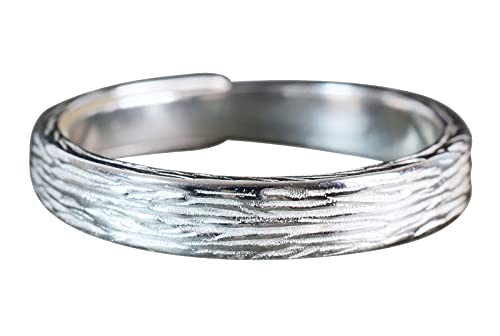 NicoWerk Damen Silberring Borke aus 925 Sterling Silber Gefräst Schlicht Schmal Bandring Eismatt Baumrinde mit Struktur Verstellbar Offen SRI673 von NicoWerk