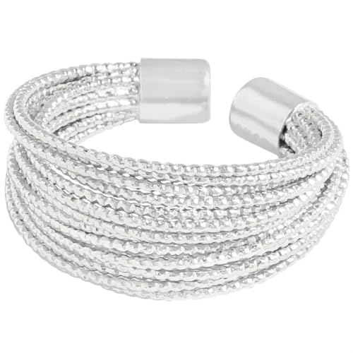 NicoWerk Damen Silberring Breit Elegant aus 925 Sterling Silber Glänzend Ausgefallen mit Struktur Edel Besonders Gewickelt Kette Funkelnd SRI1004 von NicoWerk