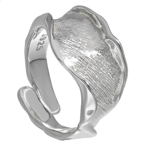 NicoWerk Damen Silberring Breit Gewölbt aus 925 Sterling Silber Gestreift Strukturiert Glänzend Verspielt Ausgefallen Elegant Edel Gewellt SRI974 von NicoWerk