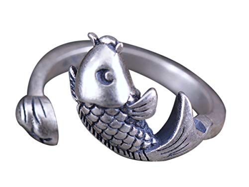 NicoWerk Damen Silberring Fisch aus 925 Sterling Silber Vintage Geschwärzt Ethno Verstellbar Offen SRI514 von NicoWerk