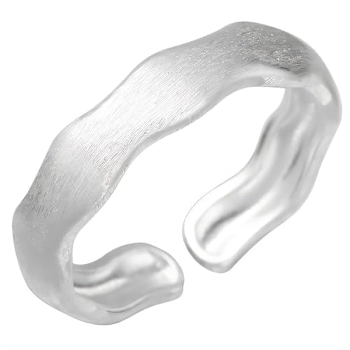 NicoWerk Damen Silberring Gebürstet aus 925 Sterling Silber Bandring Matt Gewellt Schmal Schlicht Dezent Edel Elegant Asymmetrisch Glatt SRI978 von NicoWerk