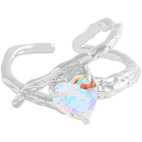 NicoWerk Damen Silberring Herz aus 925 Sterling Silber Breit Rustikal Filigran Ausgefallen Eklatant Glatt Gehämmert mit Struktur Glänzend SRI1088 von NicoWerk