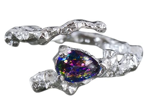 NicoWerk Damen Silberring Lava aus 925 Sterling Silber Schmelzen Schmal mit Stein Struktur Edel Asymmetrisch Zirkonia Verstellbar Offen SRI814 von NicoWerk