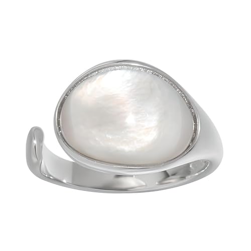 NicoWerk Ring Silber 925 Damen mit Mondstein - Verstellbarer Silberring Damen 925 Silber, breiter Ring mit Stein, Schmuck für Frauen - SRI976 von NicoWerk